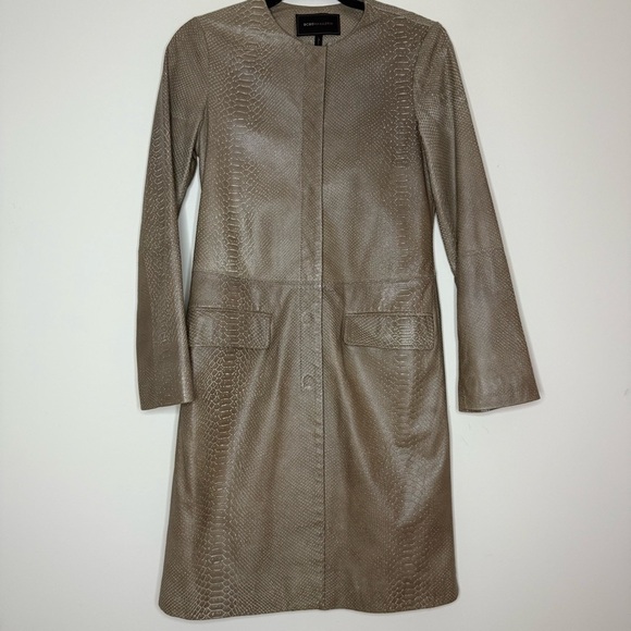 BCBGMAXAZRIA 100% Genuine Leather Tan Snakeskin Longlined Layering Fall Jacket - Picture 1 of 11